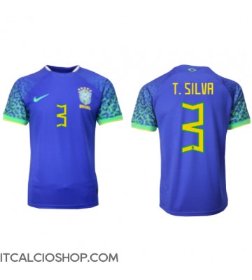 Brasile Thiago Silva #3 Seconda Maglia Mondiali 2022 Manica Corta
